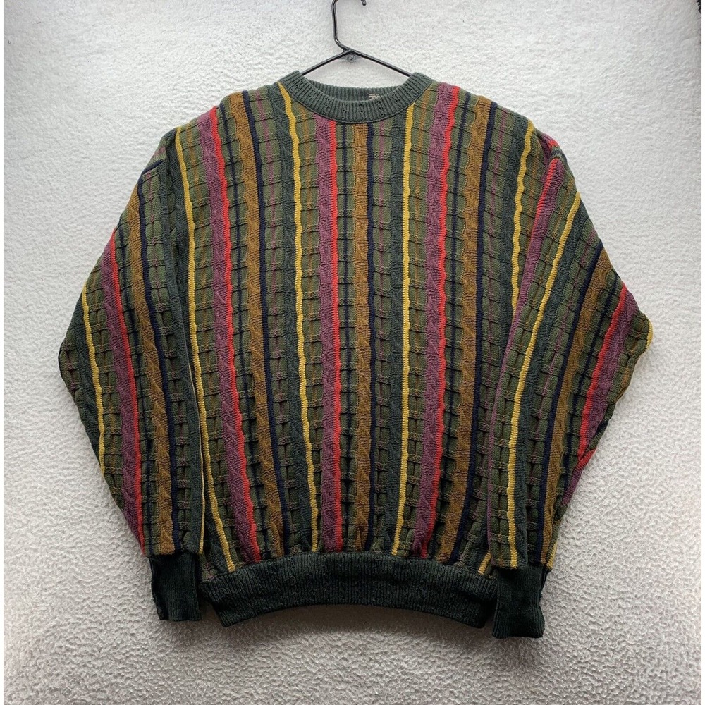 VTG Structure Sweater Mens XL Cosby Colorful Striped 90s Retro Golf Grandpa Dad